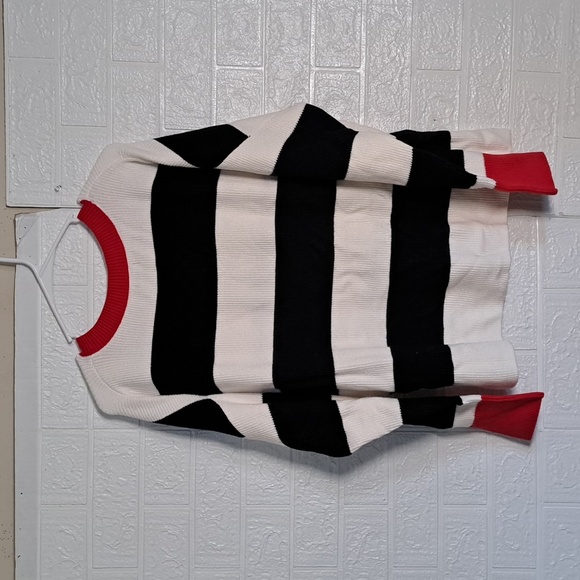 Nautica Striped V Neck Sweater Black White Red - Picture 9 of 10